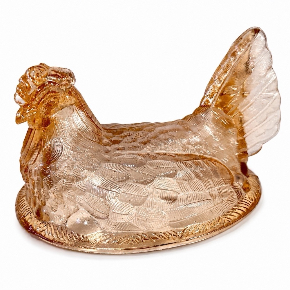 Vintage L.G. Wright Pink Peach Glass Hen On Nest LID ONLY Large 8" Split Tail